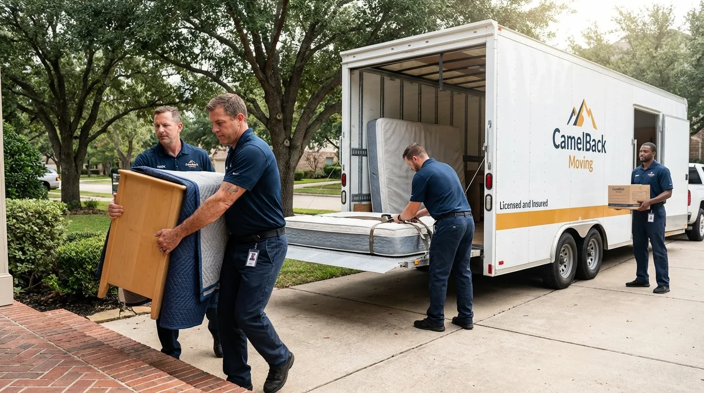 Crew loading residential truck for cross-state move from River Rouge, MI