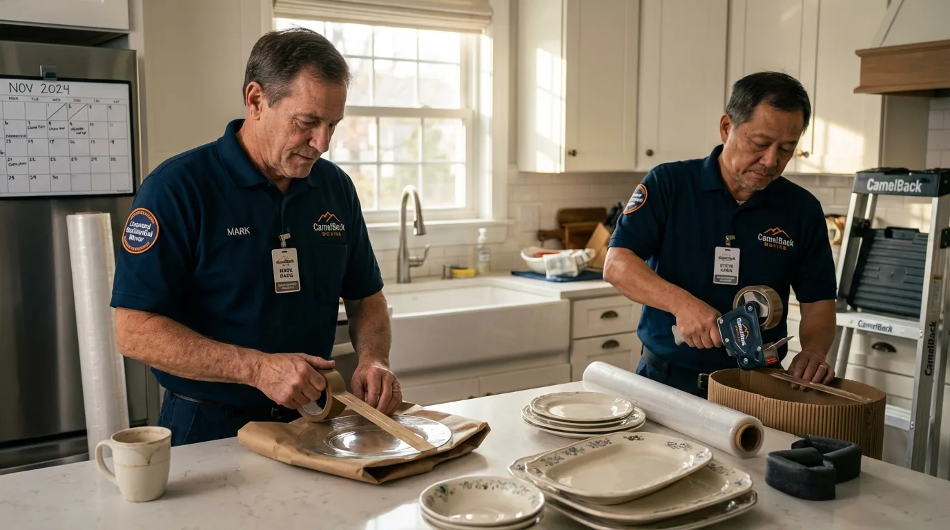 Professional crew packing kitchen dishware in River Rouge, MI